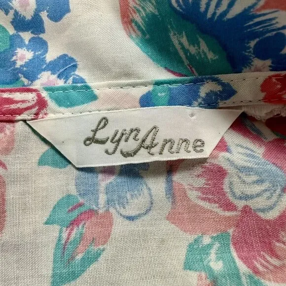 Vintage Lyn Anne Nightgown Size Med Floral CottageCore Grannycore Snap Collar - Picture 10 of 11